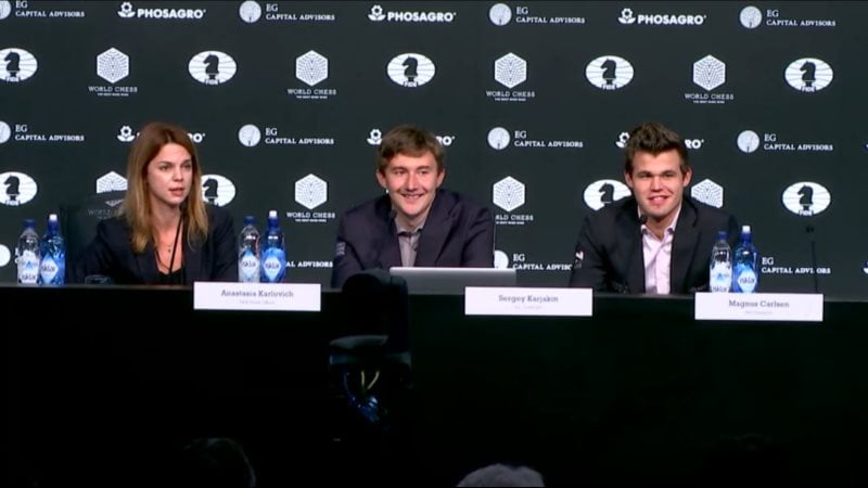 Carlsen Karjakin 2016 partie 6 conference presse