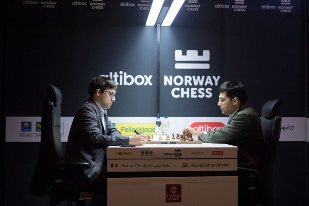 Norway Chess 2017 ronde 1 Maxime Vachier-Lagrave et Viswanathan Anand
