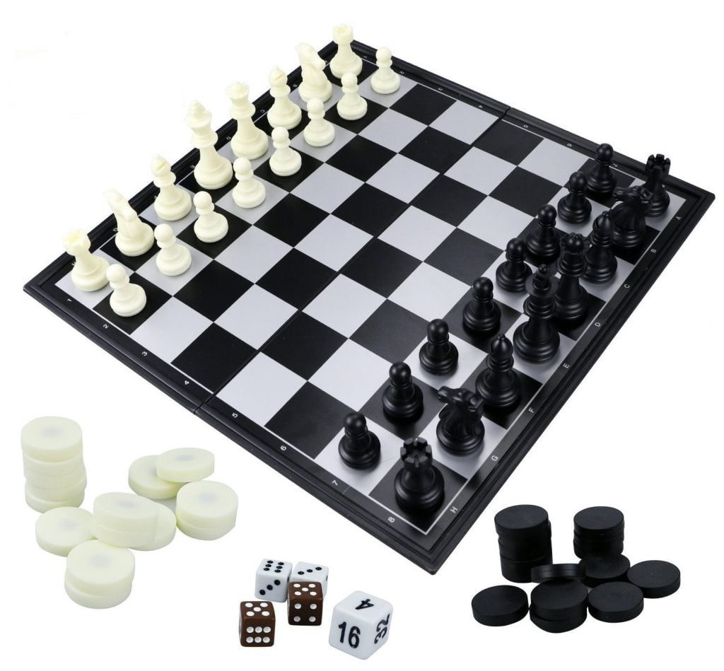 Echiquier bois noir&blanc jeu de dame et backgammon