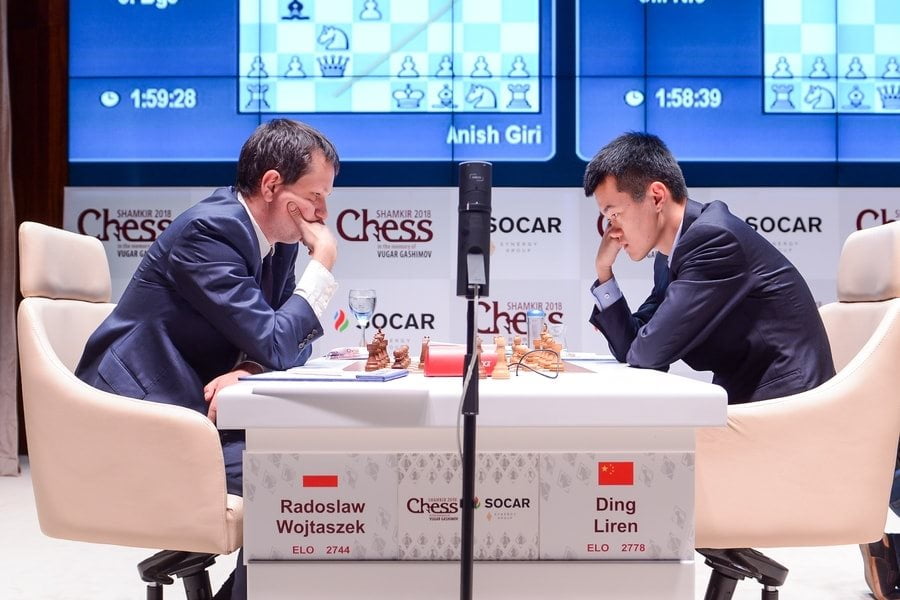 Shamkir chess 2018 ronde 1 Liren Ding - Wojtaszek