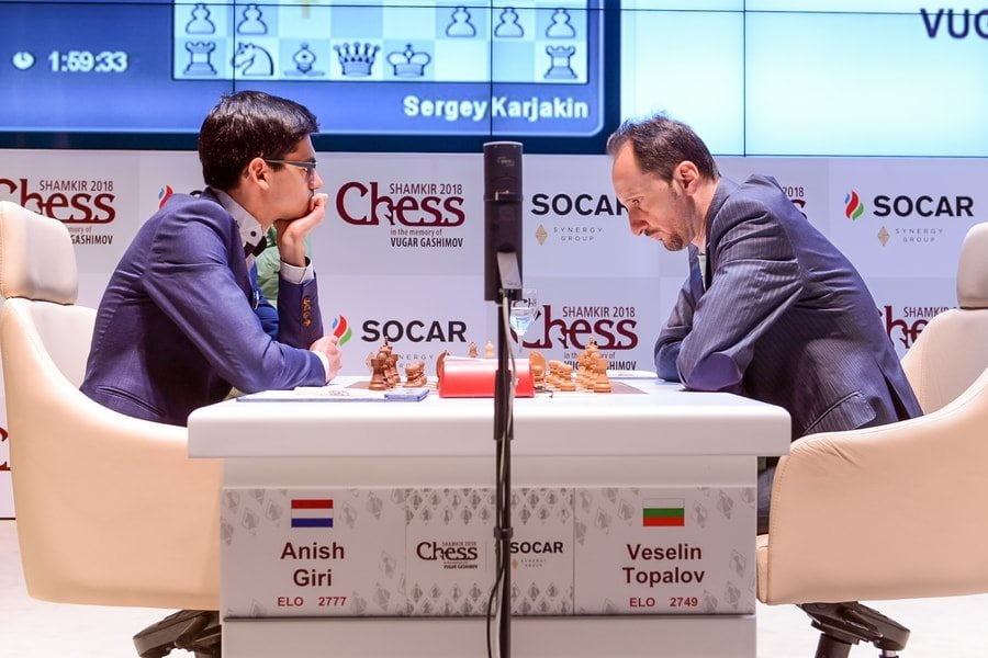 Shamkir Chess 2018 ronde 2 Topalov-Giri