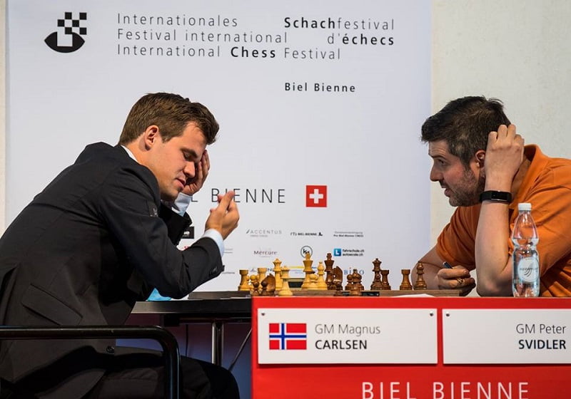 Tournoi des Grands-Maîtres au Festival des échecs à Bienne 2018 ronde 3 Carlsen-Svidler