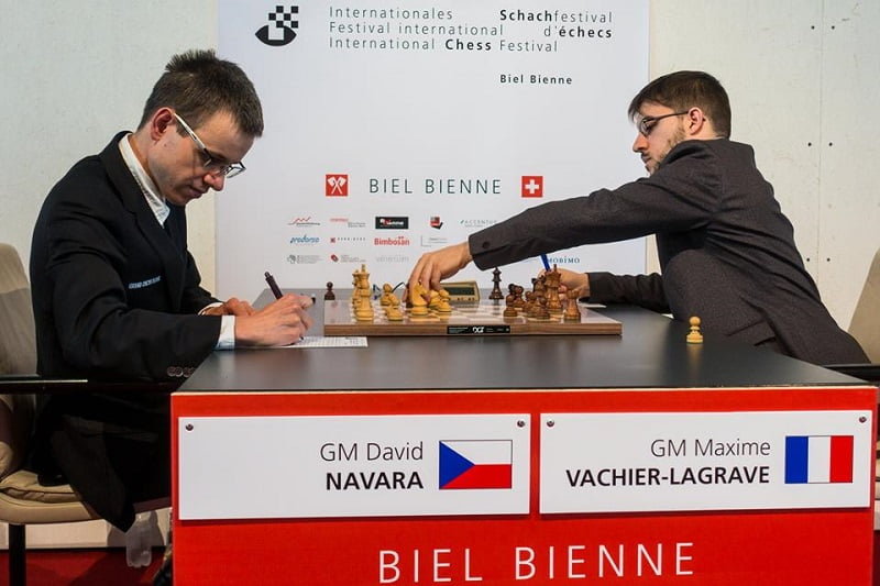 Tournoi des Grands-Maîtres au Festival des échecs à Bienne 2018 ronde 4 Navara Vachier-Lagrave