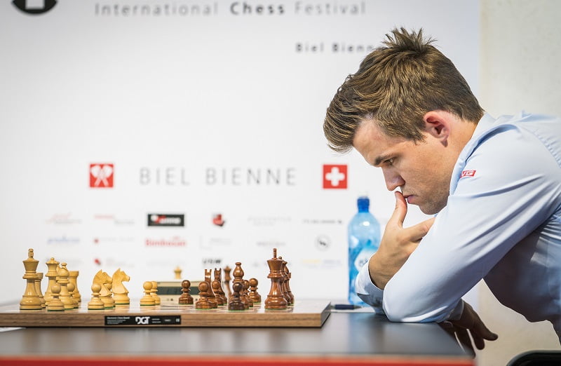 Tournoi des Grands-Maîtres au Festival des échecs de Bienne 2018 ronde 9 Magnus Carlsen