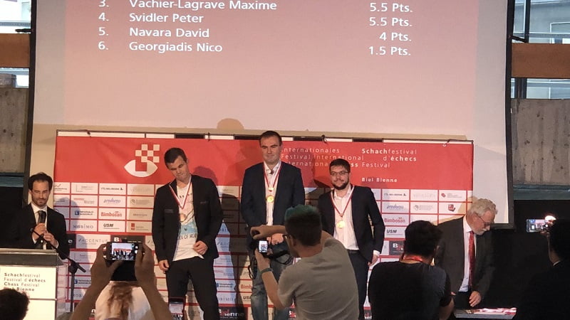 Tournoi Grands-Maîtres au Festival dese échecs à Bienne 2018 cérémonie de clôture
