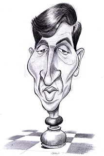 Caricature des échecs Bobby Fischer en pièce d'échecs