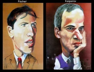 Caricature échecs Bobby Fischer Garry Kasparov