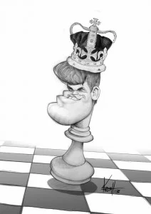 Caricature des échecs Magnus cCarlsen en Roi
