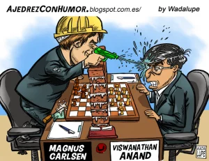 Caricature échecs Magnus Carlsen Viswanathan Anand mur