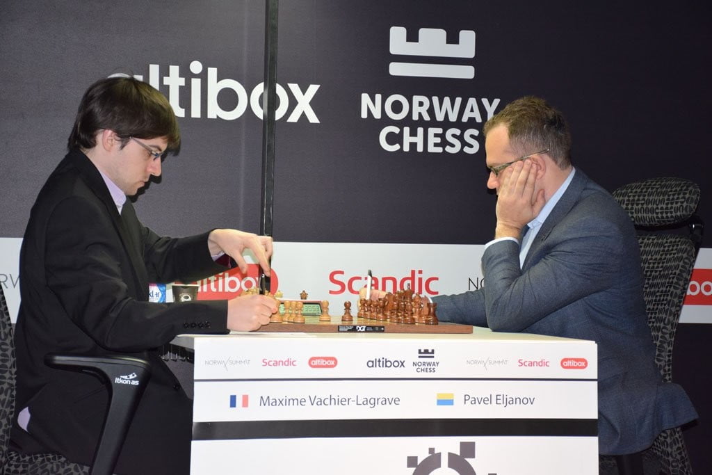 Norway Chess 2016 Ronde 3 Maxime Vachier-Lagrave et Pavel Eljanov