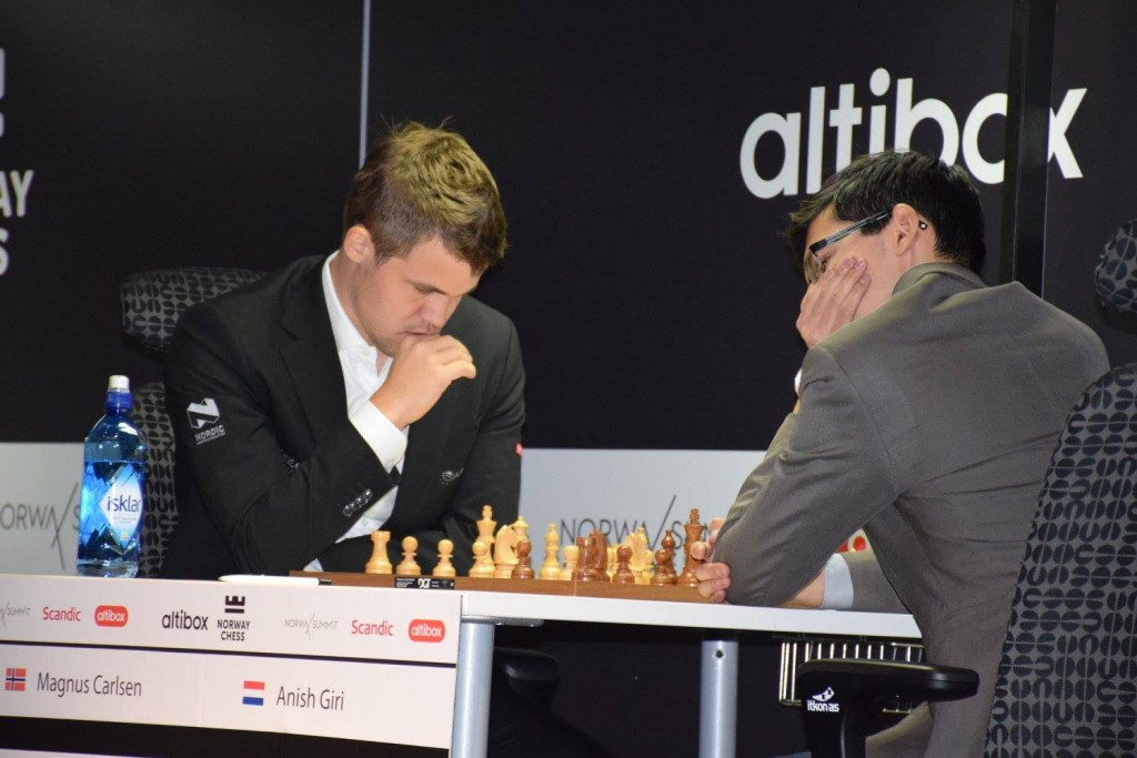 Norway Chess 2016 Ronde 5 Magnus Carlsen et Anish Giri
