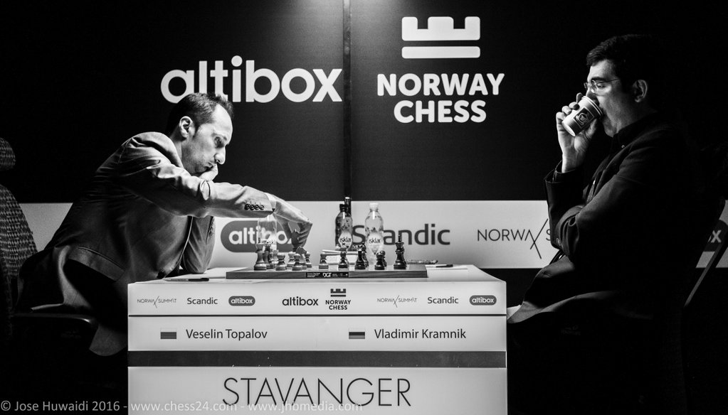 Norway Chess 2016 Ronde 9 Veselin Topalov contre Vladimir Kramnik (Photo (c) Jose Huwaidi)