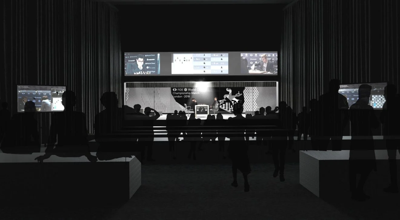 Championnat du Monde d'échecs 2018 salle jeu The College Londres