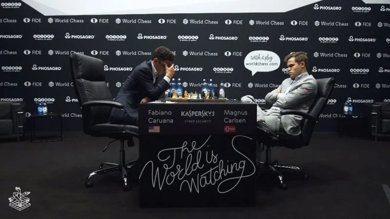 Championnat du Monde d'échecs 2018 partie 5 Caruana Carlsen
