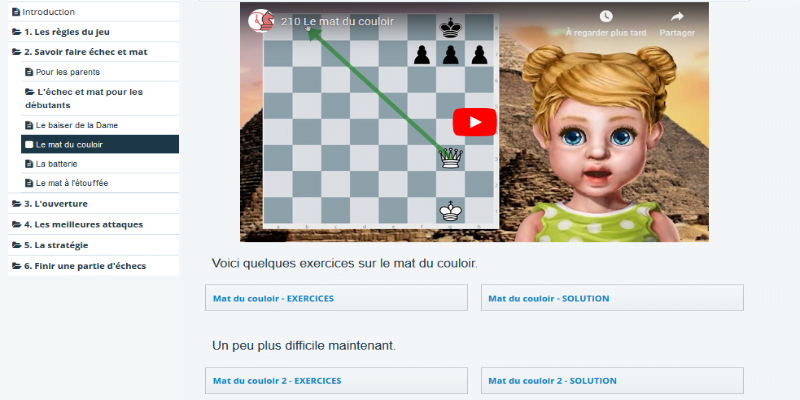 Formation aux échecs pour les enfants en vidéos